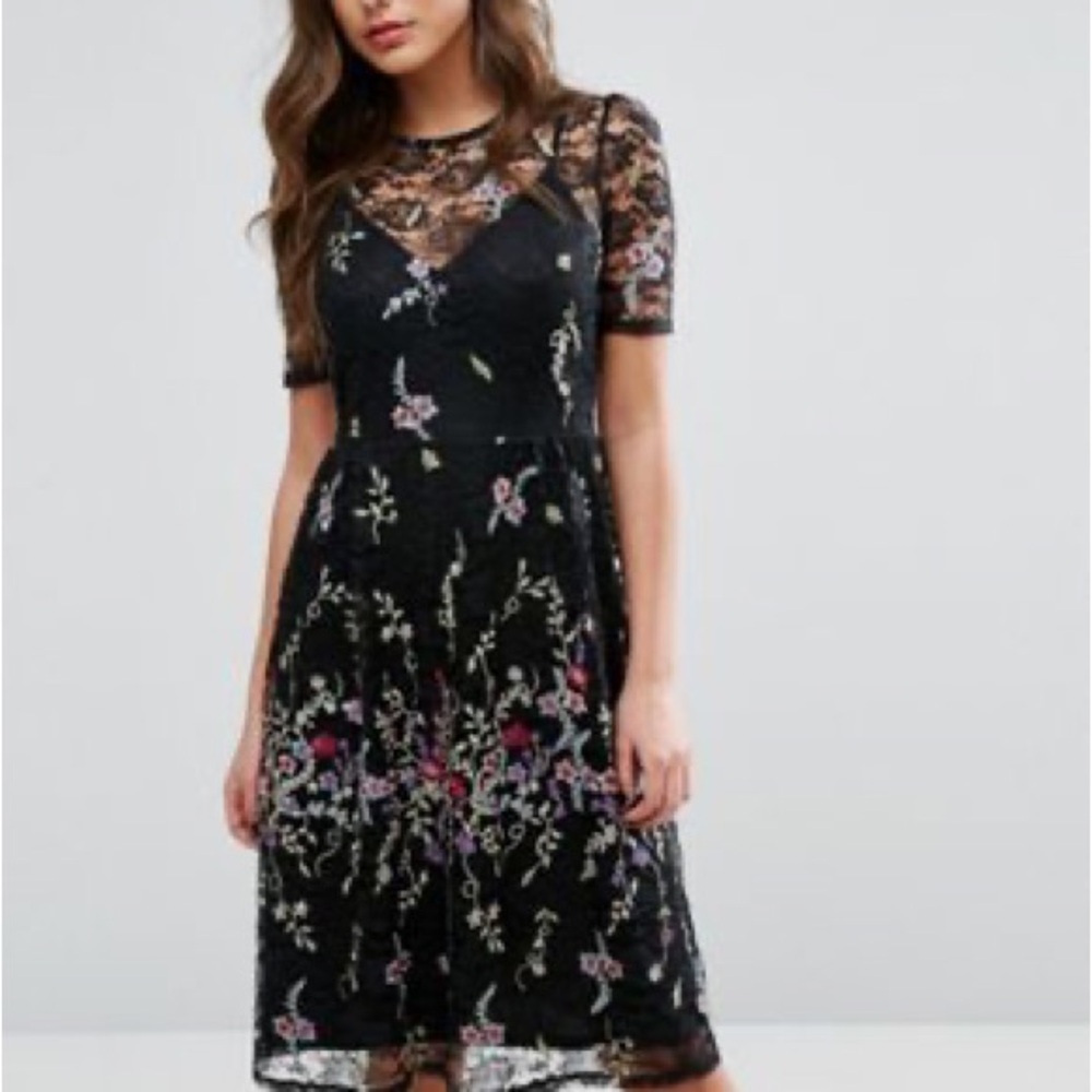 Miss Selfridge Black Floral Lace Mini Dress